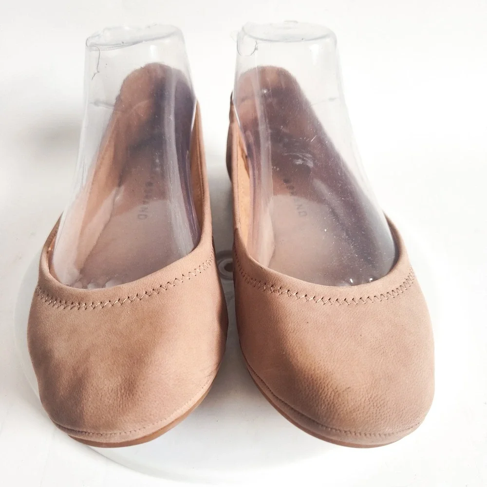 Lucky Brand Ballet‎ Flats Size 6 Tan Leather Lace Up Heel Slip On Shoes